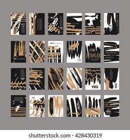 Set of artistic creative universal cards. Hand Drawn textures.