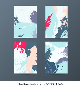 Set of artistic creative universal cards. Hand Drawn textures. Wedding, anniversary, birthday, Valentine's day, party. Design for poster, card, invitation, placard, brochure, flyer. Vector. Isolated.