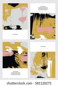 Set of artistic creative universal cards. Hand Drawn textures. Wedding, anniversary, birthday, Valentines day, party. Vector illustration