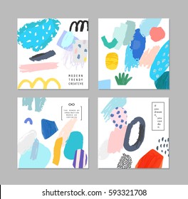 Set of artistic creative universal cards. Hand Drawn textures. Design for poster, card, invitation, header, cover, placard, brochure, flyer.