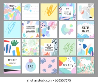 Set of artistic creative universal cards and Sale banners.Hand Drawn textures. Wedding, anniversary, birthday, Valentine's day, party. Design for poster, card, invitation, placard, brochure, blog.