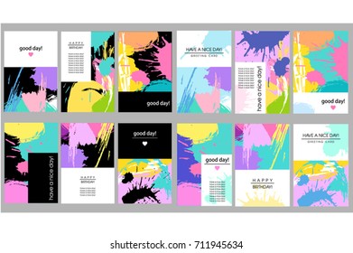 Set of artistic creative universal cards.  Hand Drawn textures. 