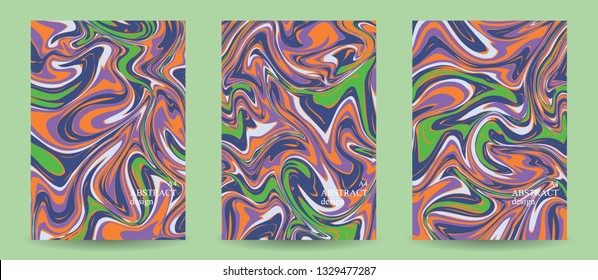 Set of artistic creative universal cards.Trendy design of colorful marbled liquid paints for wedding, anniversary, birthday, brochure, flyer ,cards, banners, covers. A4 template.