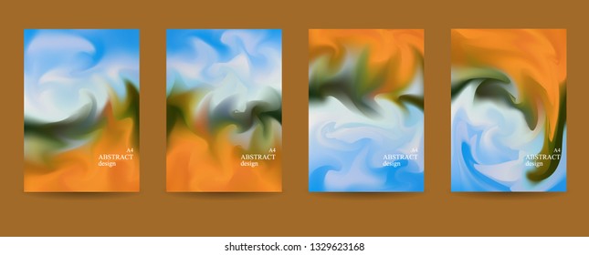 Set of artistic creative universal cards.Trendy design of colorful marbled liquid paints for wedding, anniversary, birthday, brochure, flyer ,cards, banners, covers. A4 template.