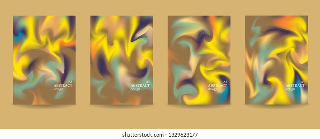 Set of artistic creative universal cards.Trendy design of colorful marbled liquid paints for wedding, anniversary, birthday, brochure, flyer ,cards, banners, covers. A4 template.