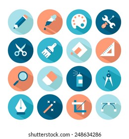 set of artistic and design tools icons, vector illustration