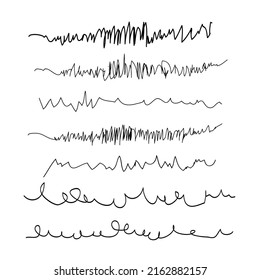 Set of artistic feather brushes. Doodles, infected brushes. Set of vector grunge brushes. Collection of marker strokes. Set of wavy horizontal borders
