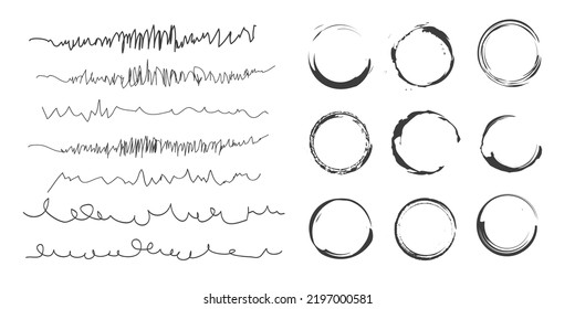 Set of artistic feather brushes. Doodles, infected brushes. Set of vector grunge brushes. Collection of marker strokes. Set of wavy horizontal borders
