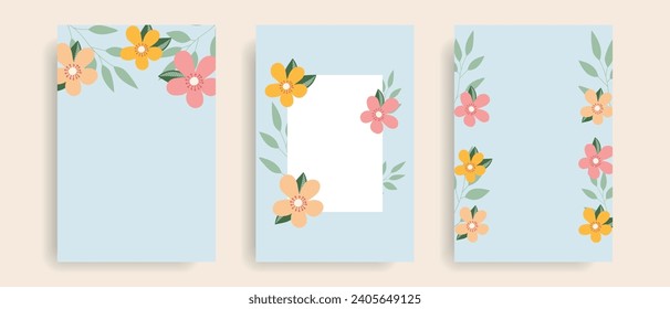 Set of artistic floral patterns with border. Frames with flowers. Vector.
