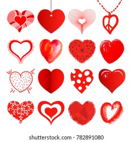 Set of artistic hand drawn hearts in trendy style. 
Doodle design elements for Valentine's day.
Flat hipster graphic design style 
for Greeting Cards, Wedding, Anniversary, Birthday, Posters.
Vector 
