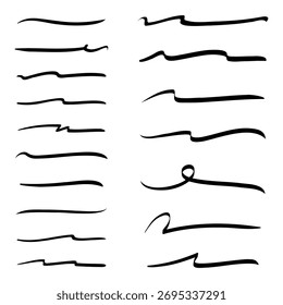 Conjunto de traçados de pincel de tinta desenhados à mão artística para elementos de design