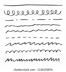 Set of artistic hand drawn pen brushes. Hand drawn grunge rough marker underlines isolated on white background