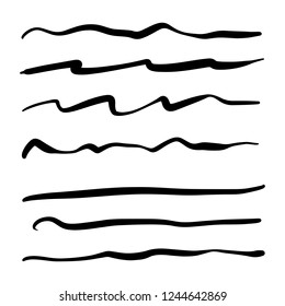 Set of artistic hand drawn pen brushes. Hand drawn grunge rough marker underlines and dividers isolated on white background