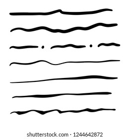 Set of artistic hand drawn pen brushes. Hand drawn grunge rough marker underlines and dividers isolated on white background