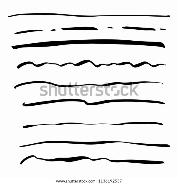 Set of artistic\
hand drawn pen brushes. Hand drawn grunge rough marker underlines\
isolated on white\
background
