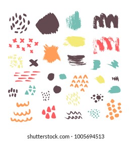 Set of artistic hand drawn shapes and textures. Abstract brush drawing