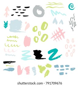 Set of artistic hand drawn shapes and textures. Abstract brush drawing.