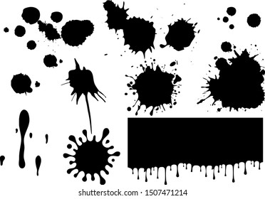 Set of artistic ink blots and splatters on white background.vector design