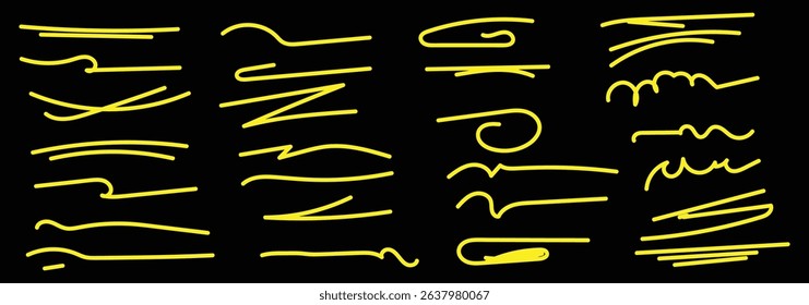 Set of artistic ink lines, brushes, underlines, sketch hand-drawn strokes. 