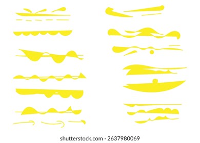 Set of artistic ink lines, brushes, underlines, sketch hand-drawn strokes. 