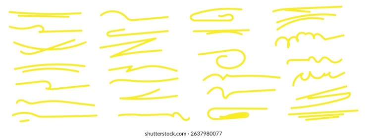 Set of artistic ink lines, brushes, underlines, sketch hand-drawn strokes. 