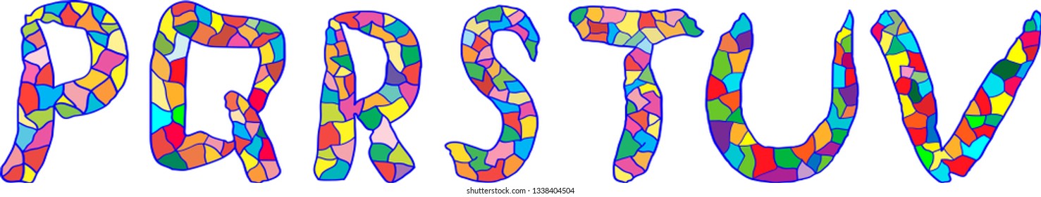 A set of artistic letters P, Q, R, S, T, U, V
