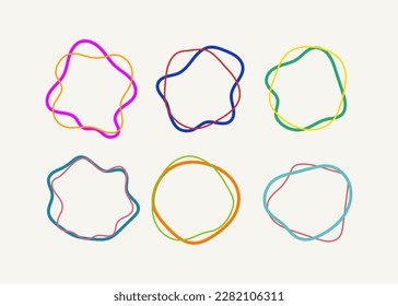 Conjunto de marcos artísticos de línea, borde dibujado a mano. Banner abstracto en venta, elemento de etiqueta, marco redondo