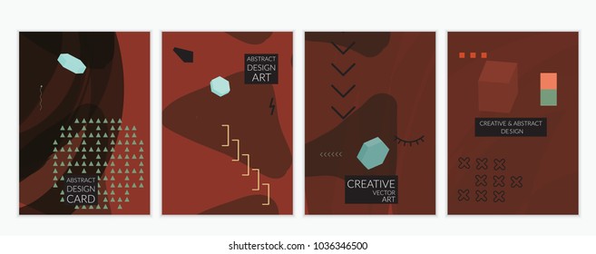 Set of artistic minimal universal card templates in Memphis style with abstract hand drawn doodles. Design for poster, card, invitation. Roughly drawn bright trendy textures. Vector isolated