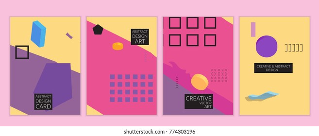 Set of artistic minimal universal card templates with abstract hand drawn doodles. Design for poster, card, invitation. Roughly drawn bright trendy textures. Minimal simple design.Vector isolated
