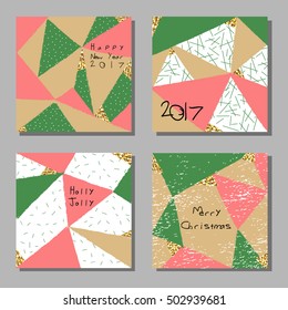 Set of artistic New Year and Christmas greeting cards. Seasonal greetings, invitation, brochure, template. Vector illustration