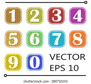 Set of artistic number label in different color on wavy background, for infographic template design