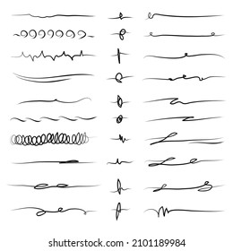 Set of artistic pen brushes. doodle underlines. Black marker and grunge brush stroke lines. vector illustration