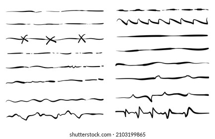 Conjunto de pinceles artísticos para la pluma. subraya doodle. Marcador negro y líneas de trazo de pincel grueso. ilustración vectorial