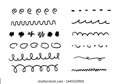Set of artistic pen brushes. Hand drawn grunge strokes.