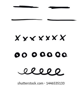 Set of artistic pen brushes. Hand drawn grunge strokes.