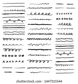 Set of artistic pen brushes. Hand drawn grunge strokes.