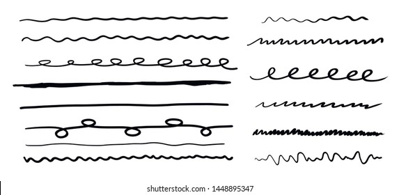 Set of artistic pen brushes. Hand drawn grunge strokes.