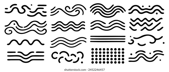 Set of artistic pen brushes. Hand drawn grunge strokes. Vector illustration