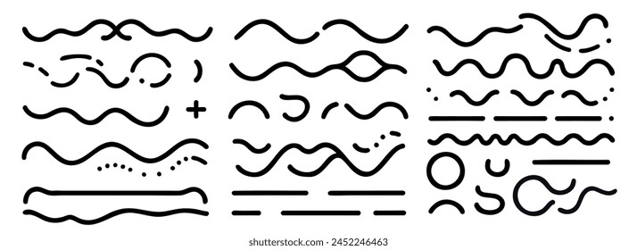 Set of artistic pen brushes. Hand drawn grunge strokes. Vector illustration