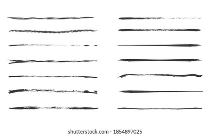 Set of artistic pen brushes.Doodles, ink brushes.Set of vector grunge brushes. Collection of strokes of markers. Set of wavy horizontal lines