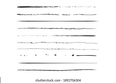 Set of artistic pen brushes.Doodles, ink brushes.Set of vector grunge brushes. Collection of strokes of markers. Set of wavy horizontal lines