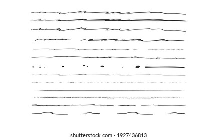 Set of artistic pen brushes.Doodles, ink brushes.Set of vector grunge brushes. Collection of strokes of markers. Set of wavy horizontal lines