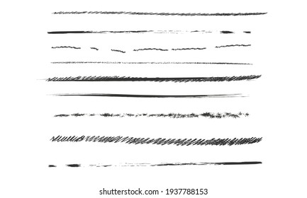 Set of artistic pen brushes.Doodles, ink brushes.Set of vector grunge brushes. Collection of strokes of markers. Set of wavy horizontal lines