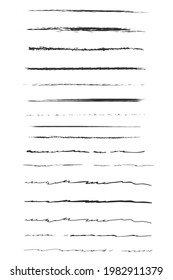 Set of artistic pen brushes.Doodles, ink brushes.Set of vector grunge brushes. Collection of strokes of markers. Set of wavy horizontal lines