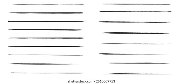 Set of artistic pen brushes.Doodles, ink brushes.Set of vector grunge brushes. Collection of strokes of markers. Set of wavy horizontal lines