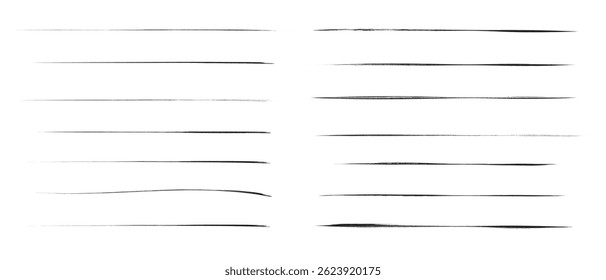 Set of artistic pen brushes.Doodles, ink brushes.Set of vector grunge brushes. Collection of strokes of markers. Set of wavy horizontal lines