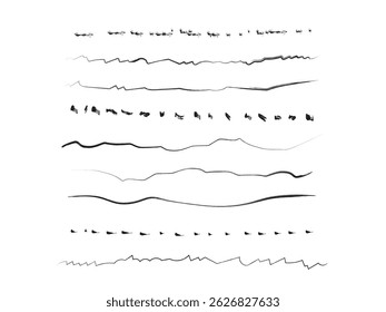 Set of artistic pen brushes.Doodles, ink brushes.Set of vector grunge brushes. Collection of strokes of markers. Set of wavy horizontal lines