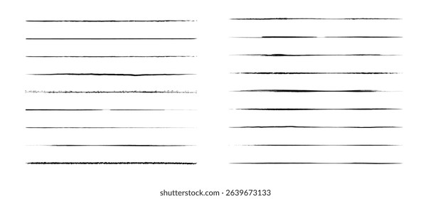 Set of artistic pen brushes.Doodles, ink brushes.Set of vector grunge brushes. Collection of strokes of markers. Set of wavy horizontal lines