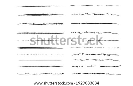 Set of artistic pen brushes.Doodles, ink brushes.Set of vector grunge brushes. Collection of strokes of markers. Set of wavy horizontal lines Сток-фото © 