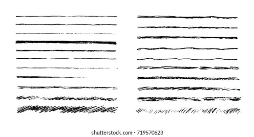 Set of artistic pencil brushes. Hand drawn grunge strokes. Vector illustration